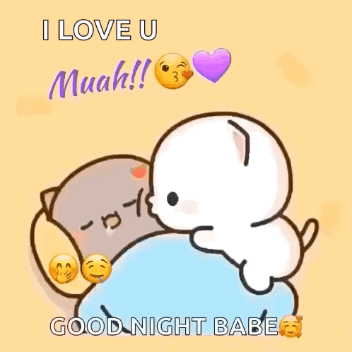 Cartoon Cats Hugging I Love U Muah