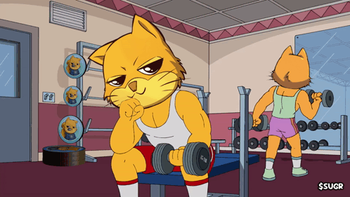 Cartoon Cats Lifting Dumbbells