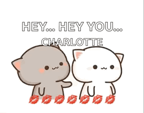 Cartoon Cats With Red Kisses Saying Hey Hey Charlotte