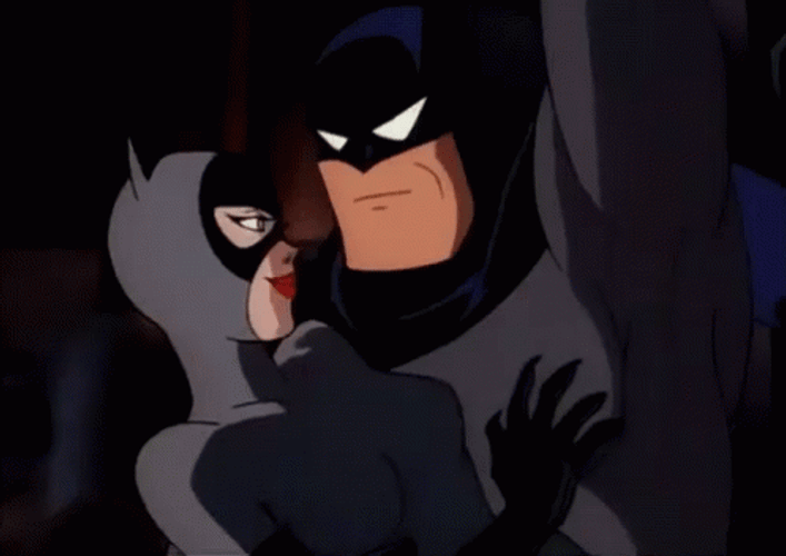 Cartoon Catwoman And Batman Kissing GIF