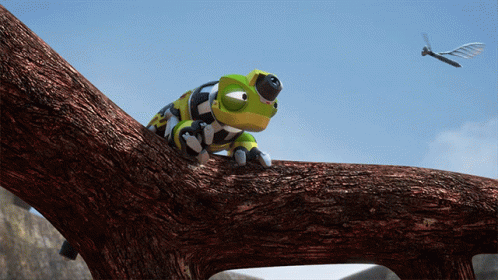 Cartoon Chameleon Sitting On Tree Branch GIF