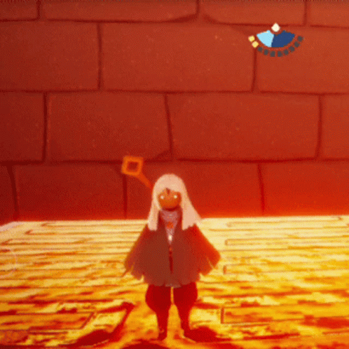 Cartoon Character at Brick Wall in Video Game