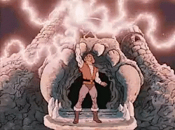 Cartoon Character at Castle With Lightning Bolt
