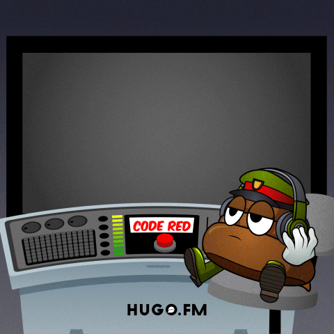 Cartoon Character At Computer With Code Red Button GIF