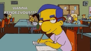 Cartoon Character at Desk Wanna Rendezvous