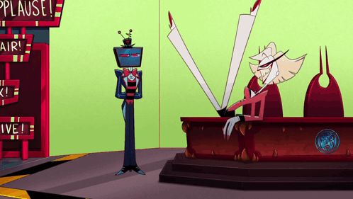Cartoon Character At Desk With Applause Sign GIF