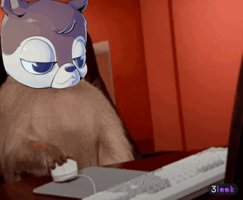 Cartoon Character At Desk With Keyboard Mouse And 3Look Sticker GIF