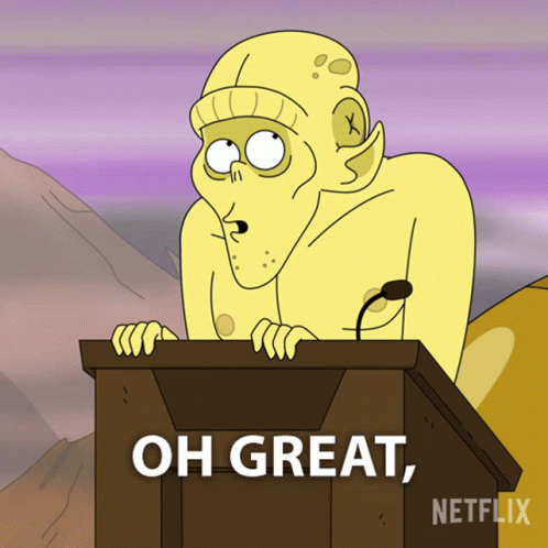 Cartoon Character Behind Podium With Words Oh Great