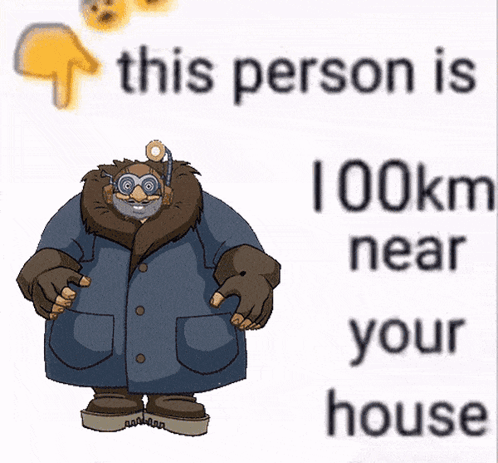 Cartoon Character Beside Sign 41 km Near You