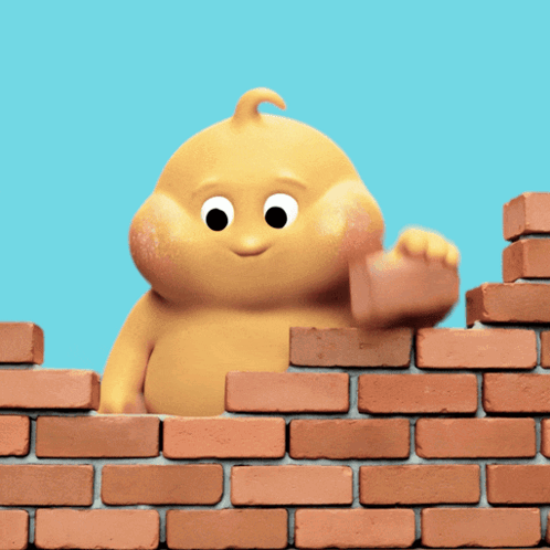 Cartoon Character Building Brick Wall