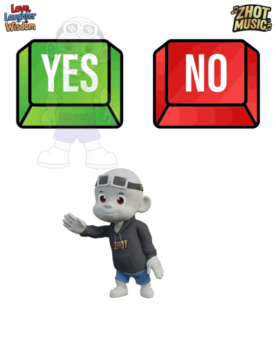 Cartoon Character by Yes and No Buttons