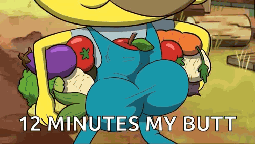Cartoon Character Carrying Fruits and Vegetables With 12 Minutes My Butt