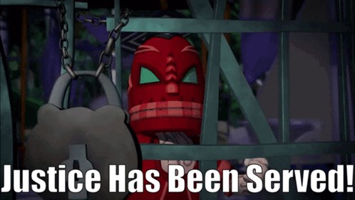 Cartoon Character Chained to Padlock Justice Has Been Served