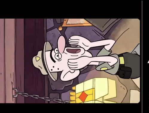 Cartoon Character Chained to Wall With Yellow Box