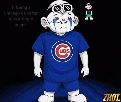Cartoon Character Crying in Cubs Shirt
