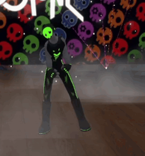 Cartoon Character Dancing by Skull Wall