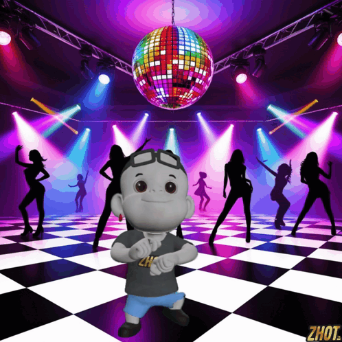Cartoon Character Dancing Disco Ball Saying Shot