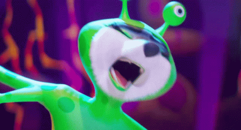 Cartoon Character Dancing in Alien Costume