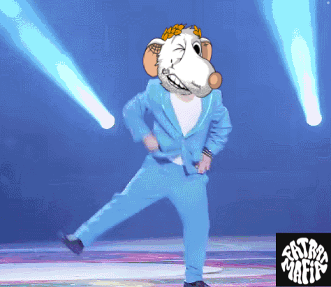 Cartoon Character Dancing in Blue Suit