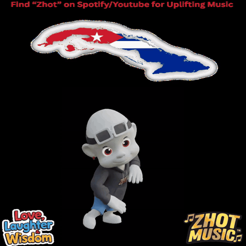Cartoon Character Dancing in Front of Cuban Flag