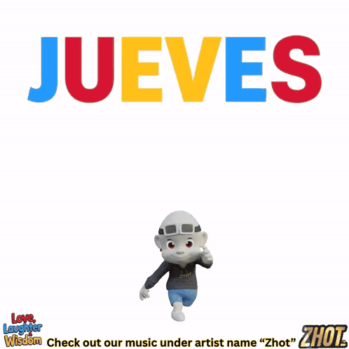Cartoon Character Dancing in Front of Jueves Sign