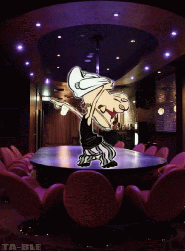 Cartoon Character Dancing in Purple Room