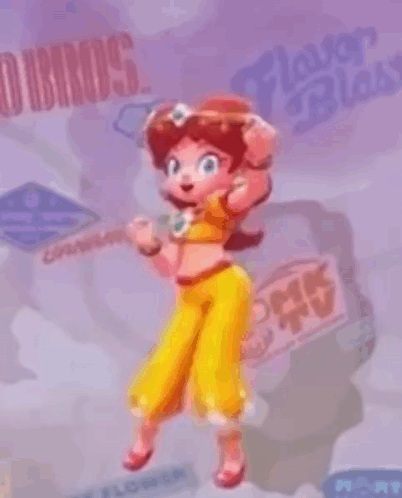 Cartoon Character Dancing On Purple Background With Stickers GIF