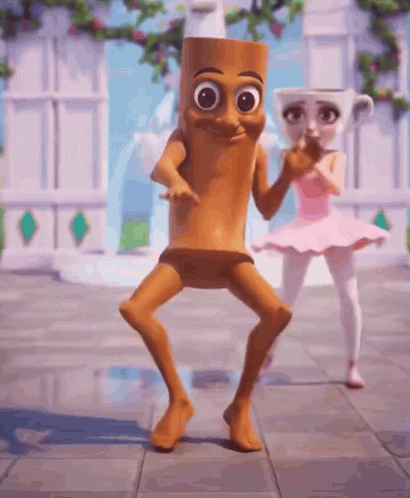 Cartoon Character Dancing With Ballerina In Pink Tutu GIF