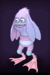Cartoon Character Dancing with Purple Ears and Pink Feet