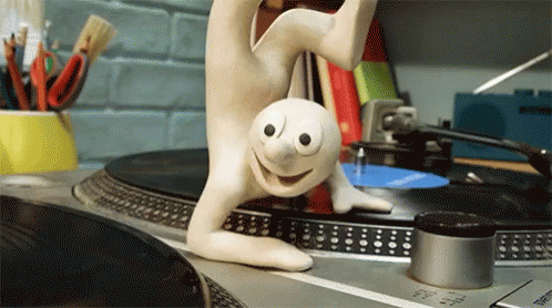 Cartoon Character Doing Handstand on Record Player