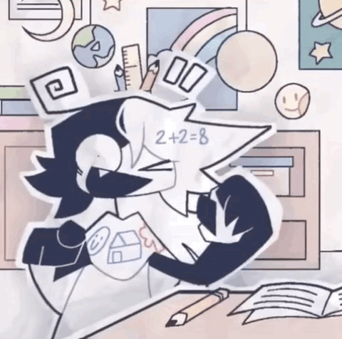 Cartoon Character Doing Math At Desk With Pencil And Book GIF