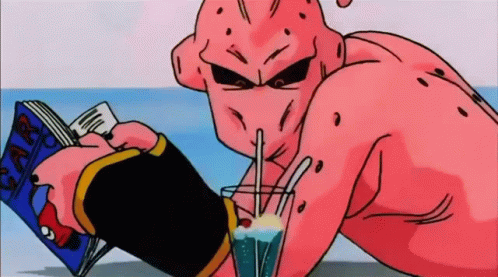 Cartoon Character Drinking With Straw and Reading Book