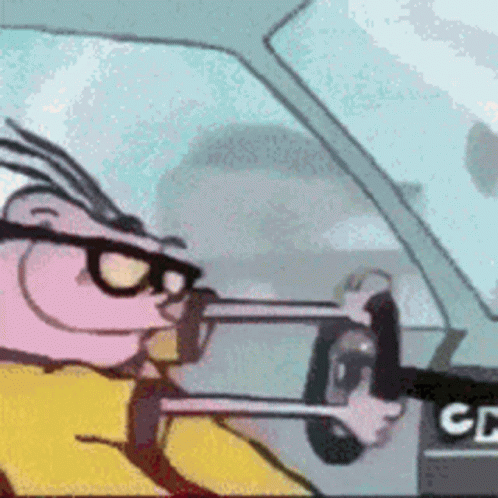 Cartoon Character Driving and Smoking