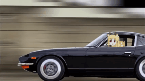 Cartoon Character Driving Black Car