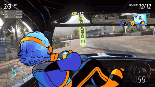 Cartoon Character Driving Car With Check Dirt Banner