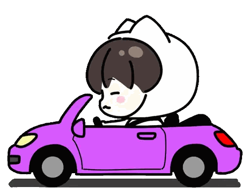 Cartoon Character Driving Pink Car