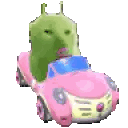 Cartoon Character Driving Pink Car
