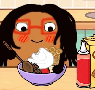 Cartoon Character Eating Cereal With Whipped Cream GIF