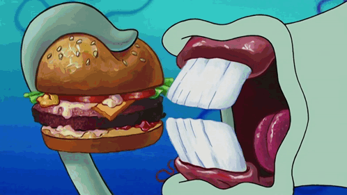 Cartoon Character Eating Hamburger With Toothbrush