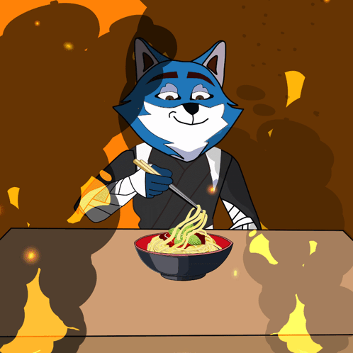 Cartoon Character Eating Noodles with Chopsticks
