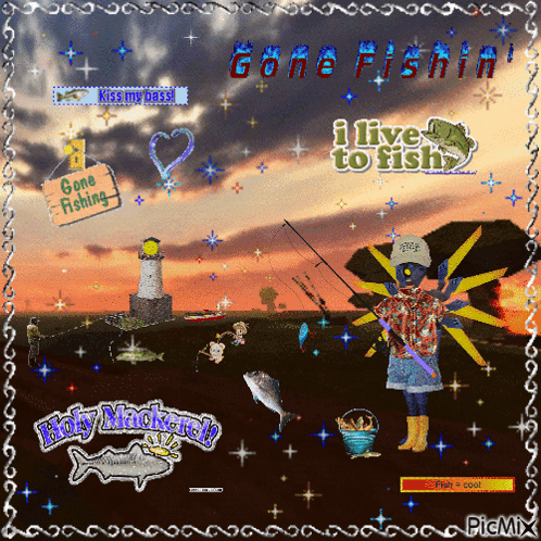 Cartoon Character Fishing Gone Fishing