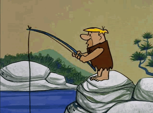 Cartoon Character Fishing On River Rock GIF