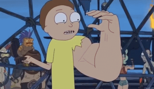 Cartoon Character Flexing Arm In Front Of Crowd GIF