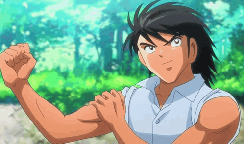 Cartoon Character Flexing Muscles Green Background GIF