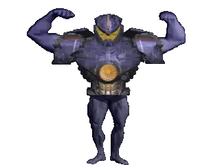 Cartoon Character Flexing Muscles in Blue Suit