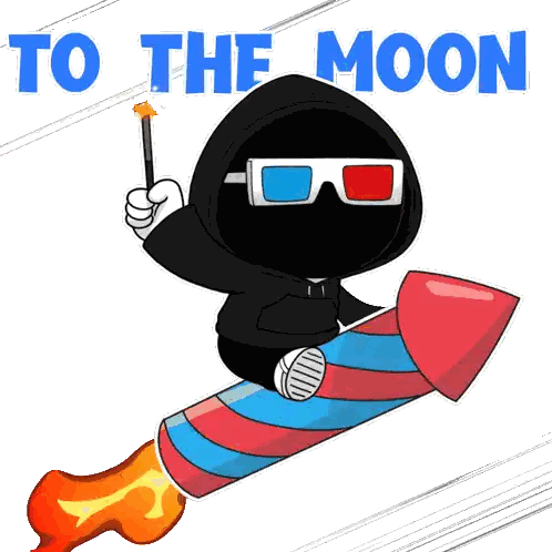 Cartoon Character Flying on Rocket To The Moon