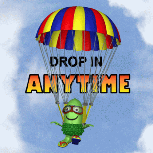 Cartoon Character Flying Parachute Drop in Anytime