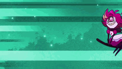 Cartoon Character Flying Through Air on Green Striped Background