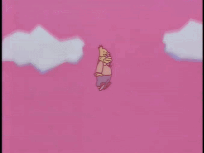 Cartoon Character Flying Through Air With Clouds GIF