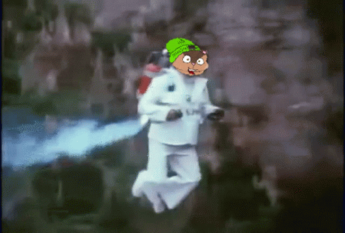 Cartoon Character Flying With Green Beanie